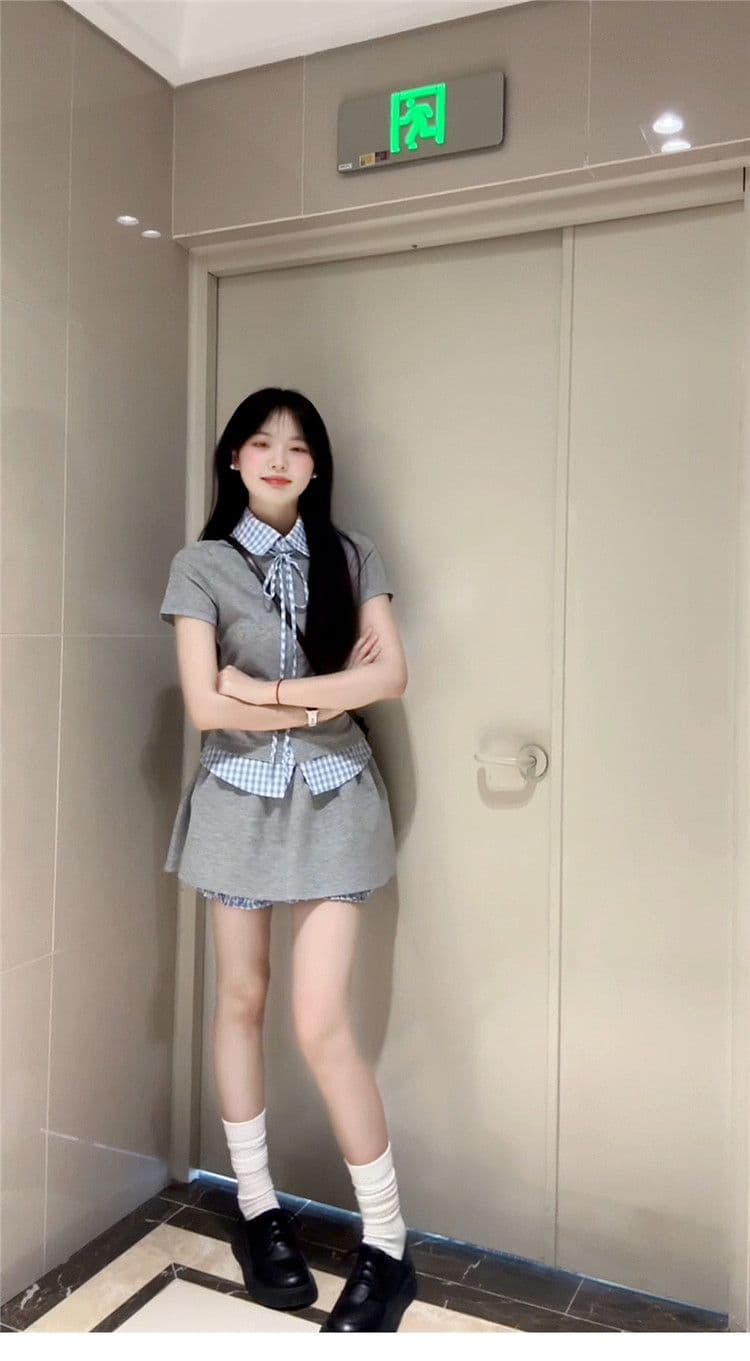 학원 스타일 한 부서 chic 세트 여성 여름 자이언트 잘 생긴 작은 키 관대 한 점잖은 여름 ootd 착용 가져 가라. 전체 집합 상세 이미지 4
