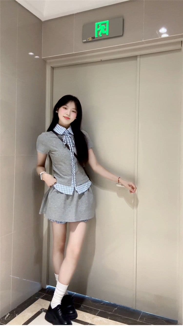 학원 스타일 한 부서 chic 세트 여성 여름 자이언트 잘 생긴 작은 키 관대 한 점잖은 여름 ootd 착용 가져 가라. 전체 집합 상세 이미지 5