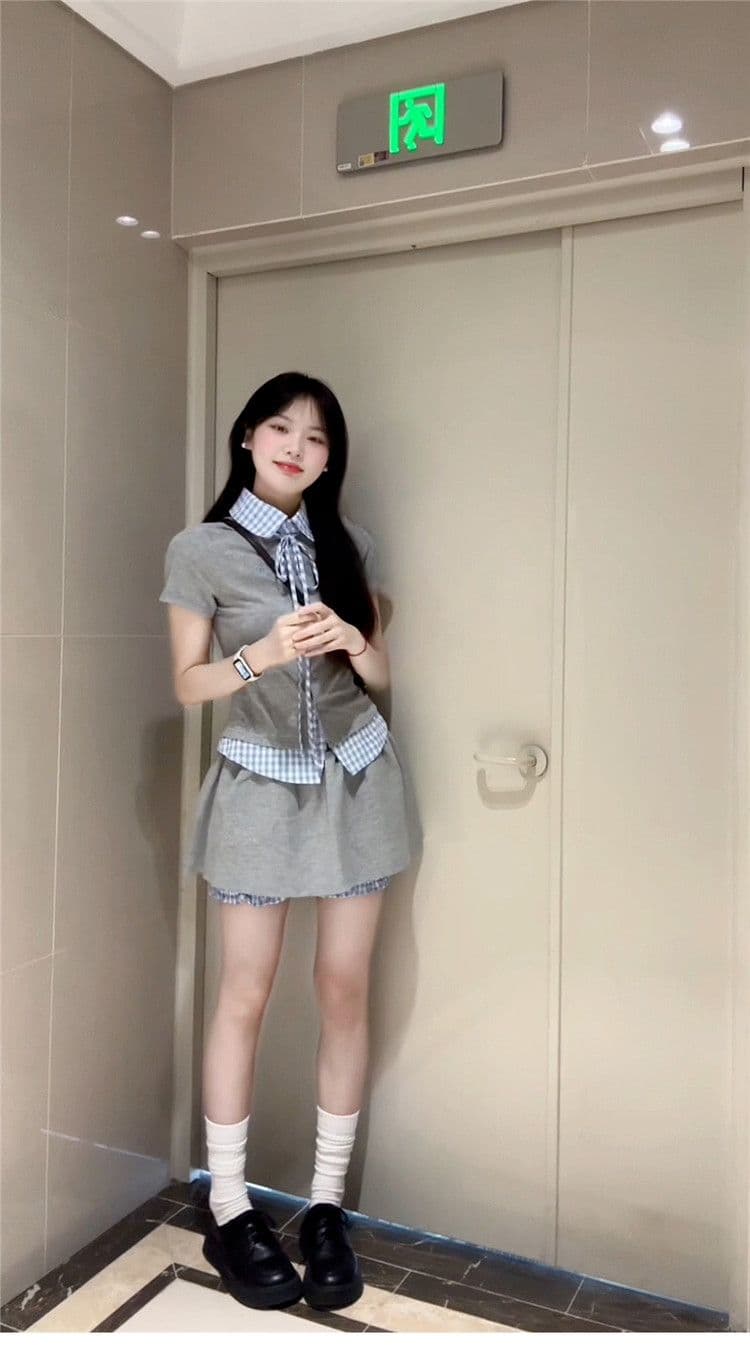 학원 스타일 한 부서 chic 세트 여성 여름 자이언트 잘 생긴 작은 키 관대 한 점잖은 여름 ootd 착용 가져 가라. 전체 집합 상세 이미지 7
