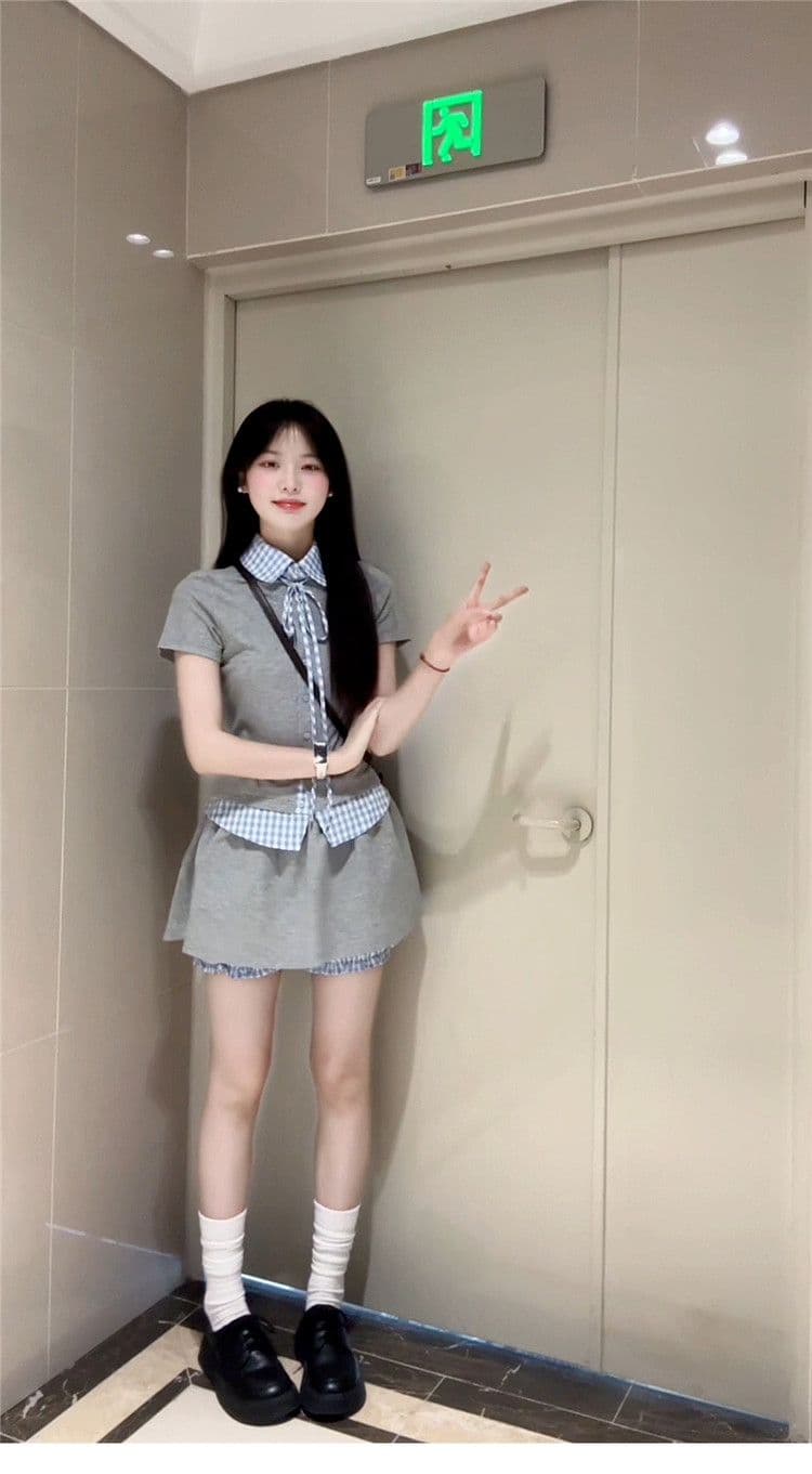 학원 스타일 한 부서 chic 세트 여성 여름 자이언트 잘 생긴 작은 키 관대 한 점잖은 여름 ootd 착용 가져 가라. 전체 집합 상세 이미지 8