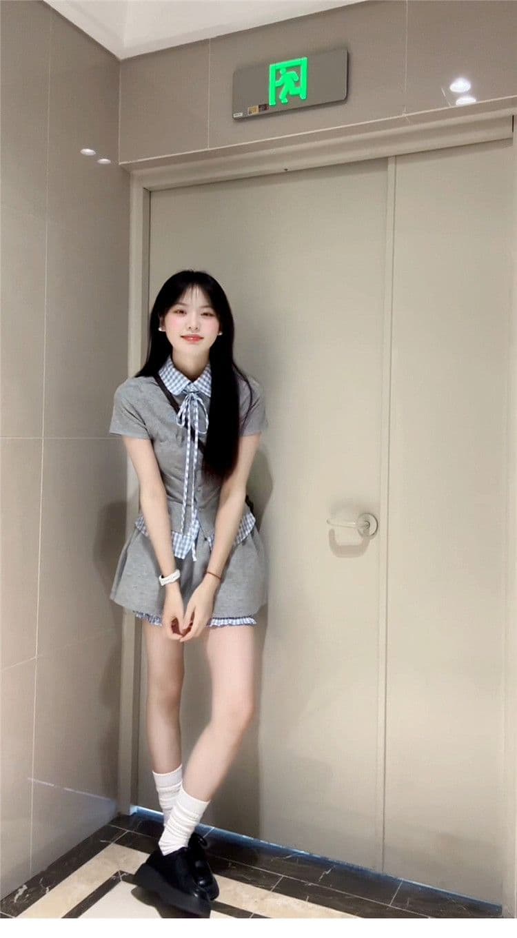 학원 스타일 한 부서 chic 세트 여성 여름 자이언트 잘 생긴 작은 키 관대 한 점잖은 여름 ootd 착용 가져 가라. 전체 집합 상세 이미지 9