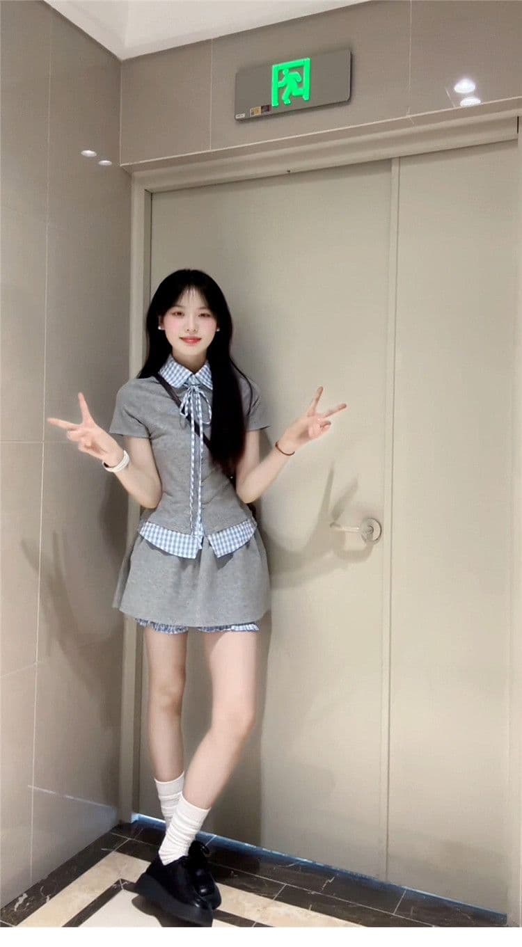 학원 스타일 한 부서 chic 세트 여성 여름 자이언트 잘 생긴 작은 키 관대 한 점잖은 여름 ootd 착용 가져 가라. 전체 집합 상세 이미지 10