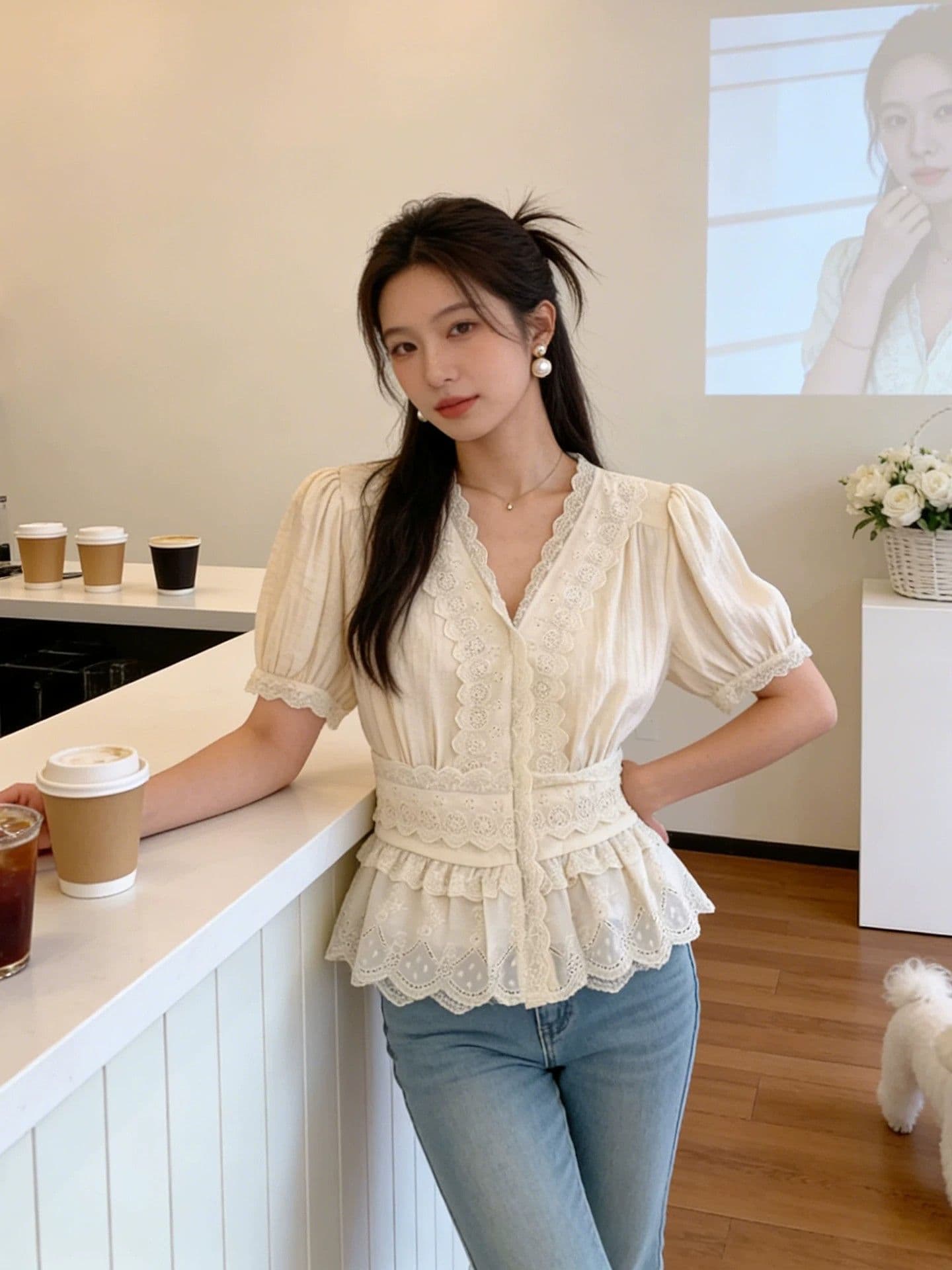 파란색 체크무늬 베이비 칼라 여성 드레스 여름 작은 키 레트로 학원 스타일 디자인 센스 불규칙 짧은 치마 상세 이미지 2