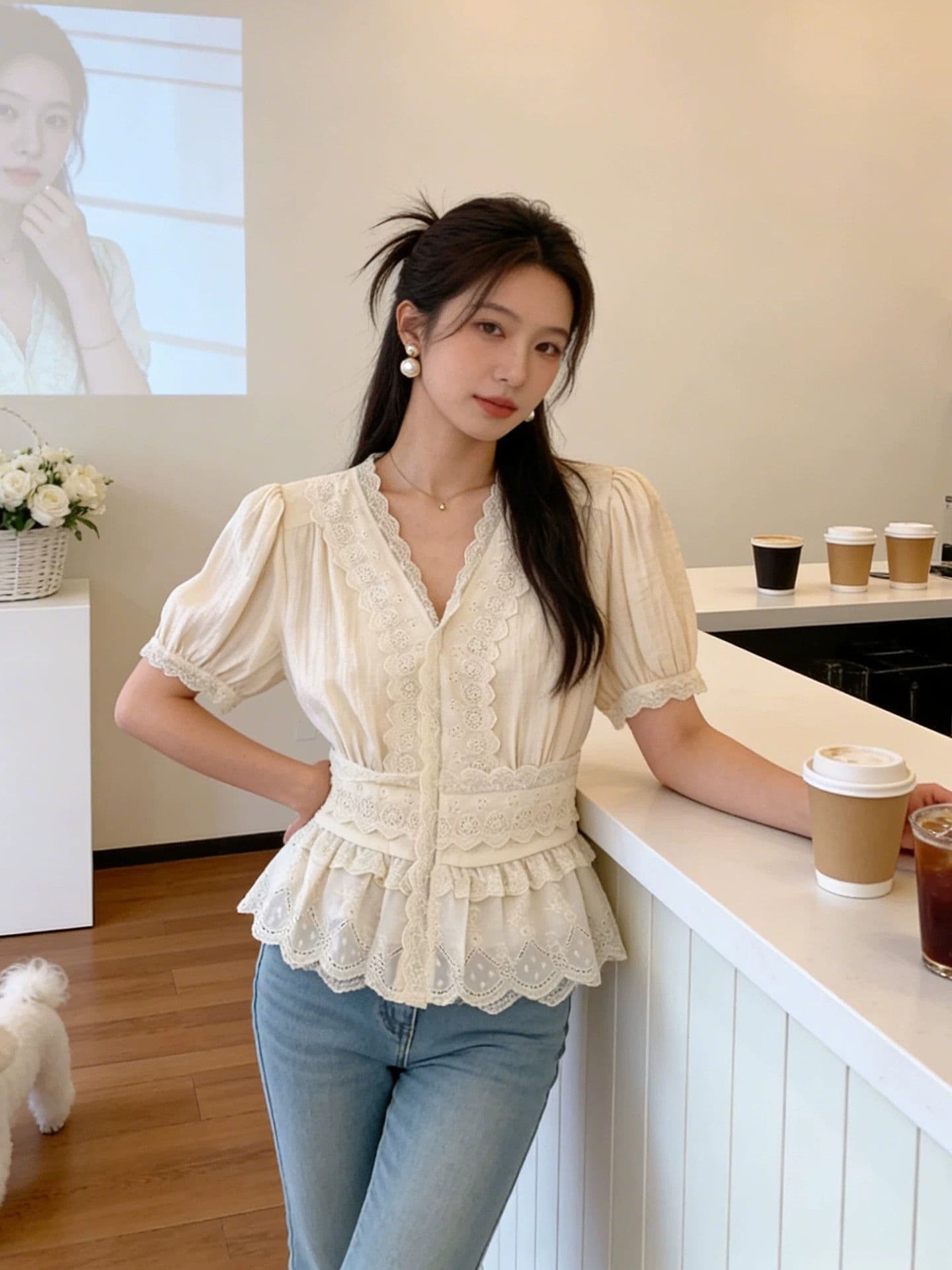 파란색 체크무늬 베이비 칼라 여성 드레스 여름 작은 키 레트로 학원 스타일 디자인 센스 불규칙 짧은 치마 상세 이미지 3