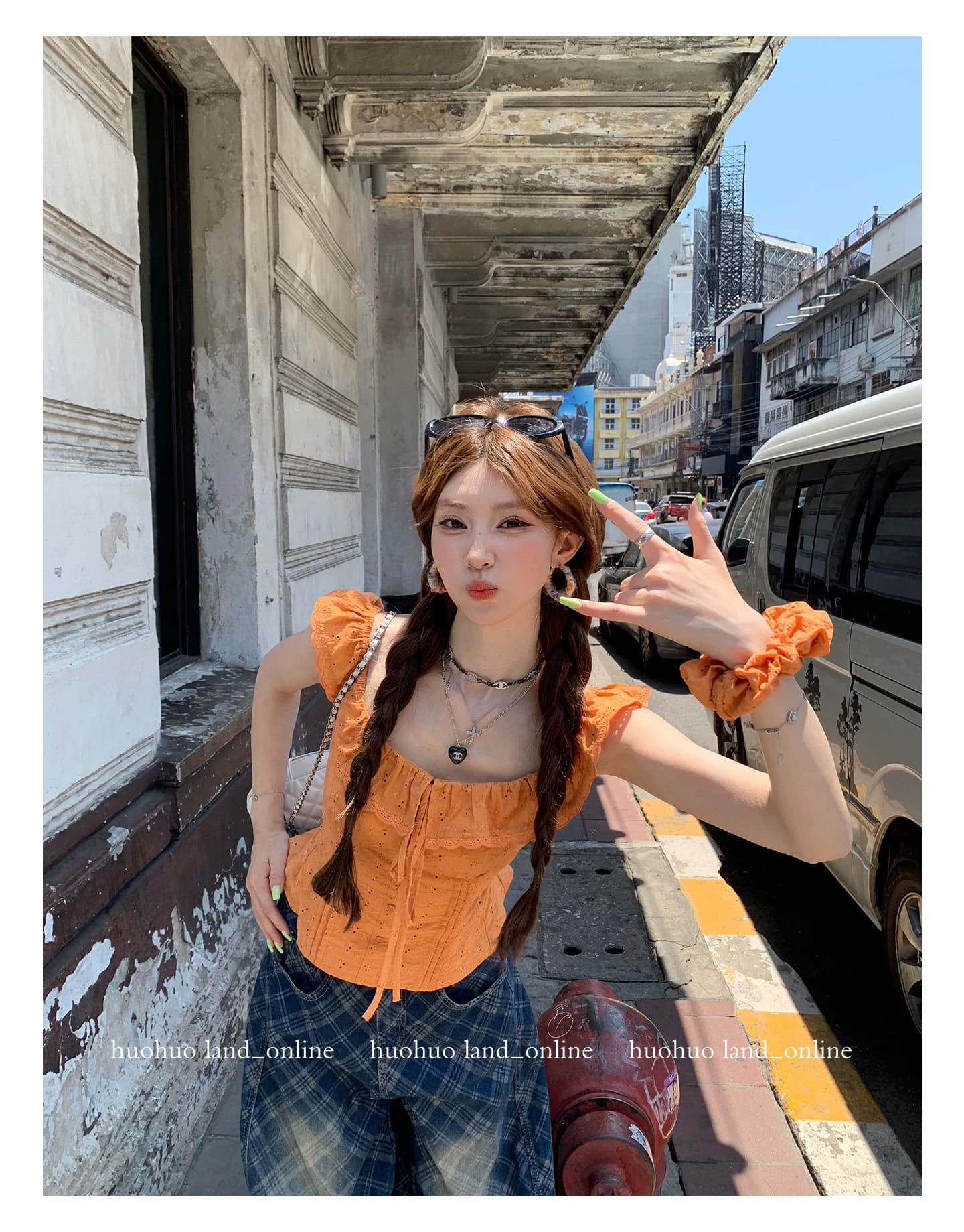 한여름 달콤한 오렌지색 활력 디스플레이 화이트 2026 여름 새로운 맨위 여성 프랑스식 프릴 칼라 몸매 가꾸기 셔츠 상세 이미지 8