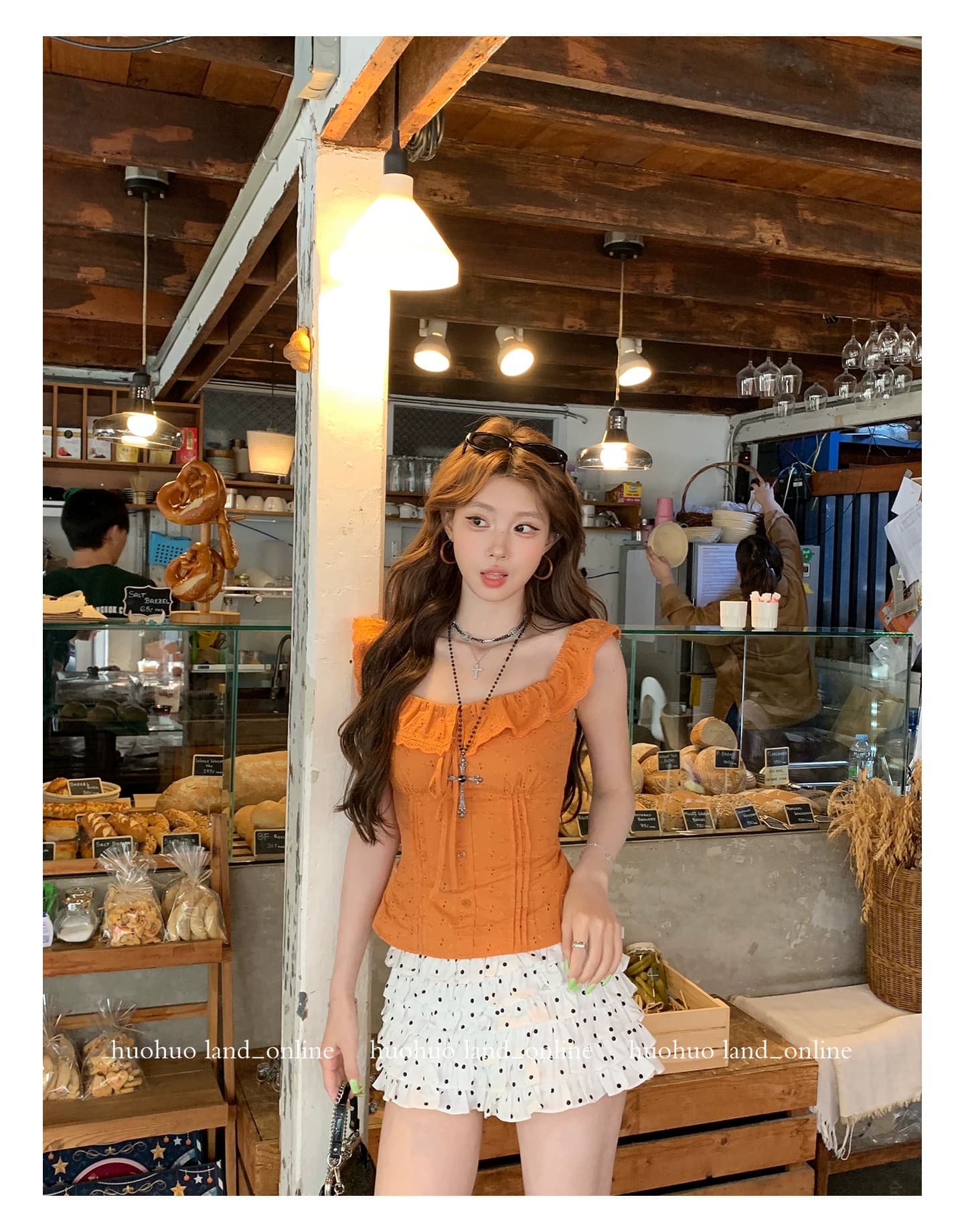 한여름 달콤한 오렌지색 활력 디스플레이 화이트 2026 여름 새로운 맨위 여성 프랑스식 프릴 칼라 몸매 가꾸기 셔츠 상세 이미지 29