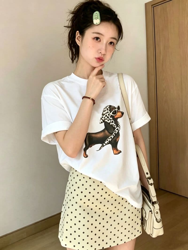 경관 그림 21 순면 210 그램 면 여름 드레스 반팔 티셔츠 여성 한국 스타일 빅 사이즈 루즈핏 이미지 3