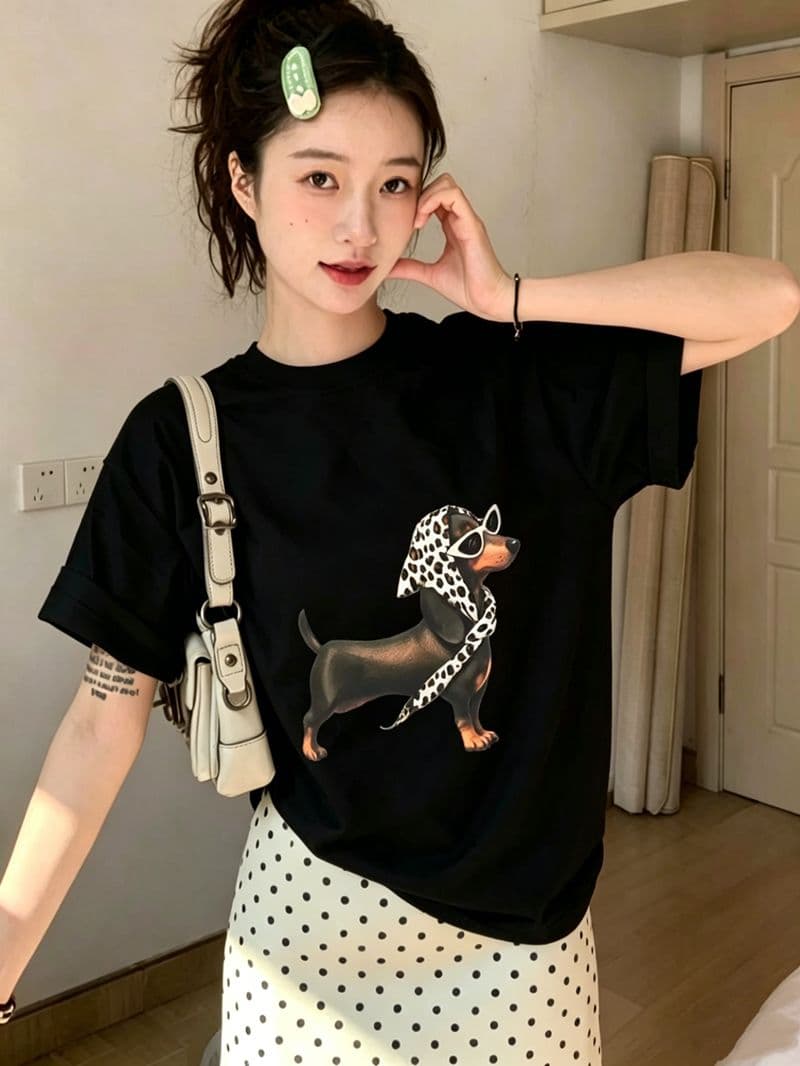 경관 그림 21 순면 210 그램 면 여름 드레스 반팔 티셔츠 여성 한국 스타일 빅 사이즈 루즈핏 이미지 2