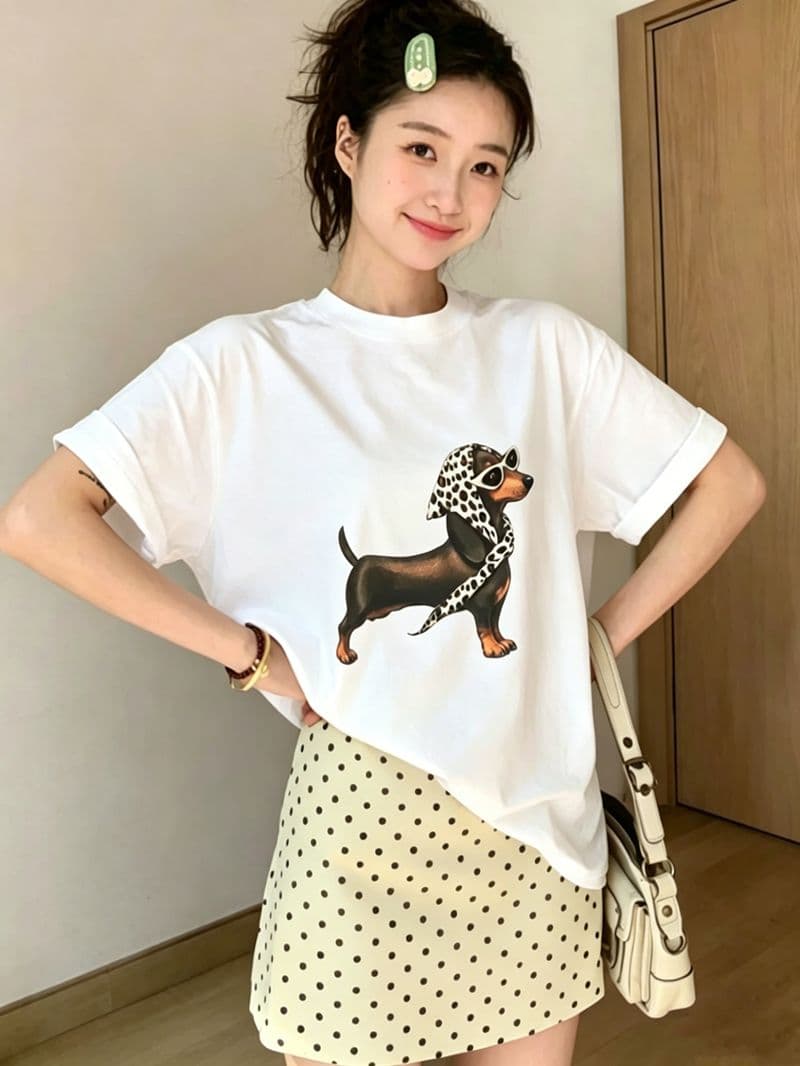 경관 그림 21 순면 210 그램 면 여름 드레스 반팔 티셔츠 여성 한국 스타일 빅 사이즈 루즈핏 상세 이미지 2