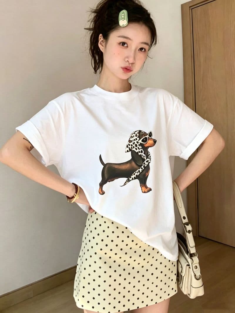 경관 그림 21 순면 210 그램 면 여름 드레스 반팔 티셔츠 여성 한국 스타일 빅 사이즈 루즈핏 상세 이미지 6