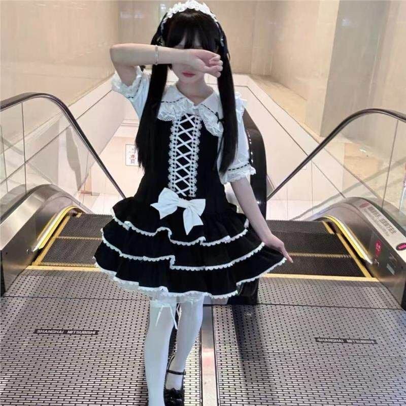 일본식 부드러운 자매 나비 매듭 lolita 베이비 칼라 반팔 셔츠 학생 루즈핏 슬림해 보이는 레이스 측면 셔츠 인사이드 가져 가라. 상세 이미지 4