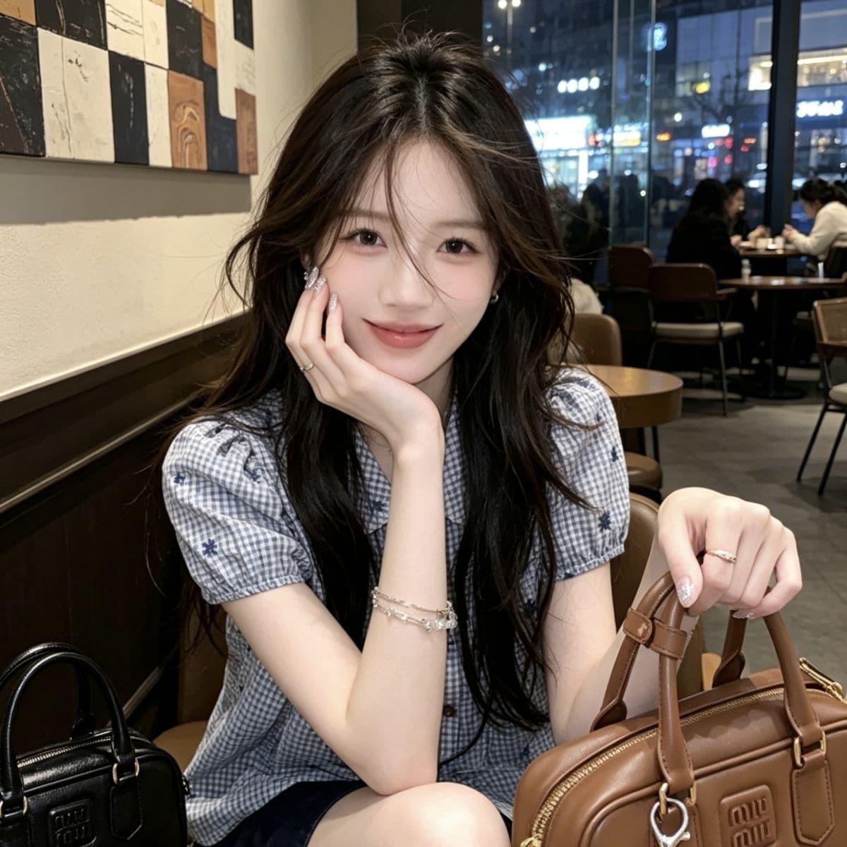 파란색 체크무늬 베이비 칼라 셔츠 초여름 2026 새로운 자수 이중 버튼 인형 셔츠 작은 키 달콤함 맨위 상세 이미지 5