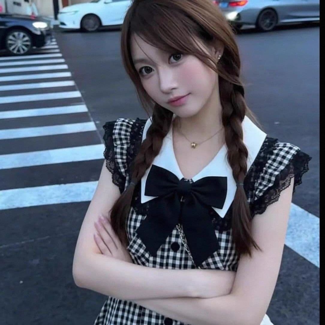 흑인과 백인 체크무늬 Feifei 소매 학원 스타일 여성 드레스 여름 레이스 조각 루즈핏 슬림해 보이는 A라인 스커트 짧은 치마 상세 이미지 3
