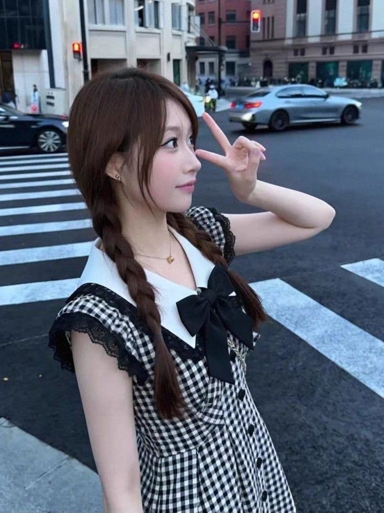 흑인과 백인 체크무늬 Feifei 소매 학원 스타일 여성 드레스 여름 레이스 조각 루즈핏 슬림해 보이는 A라인 스커트 짧은 치마 상세 이미지 10
