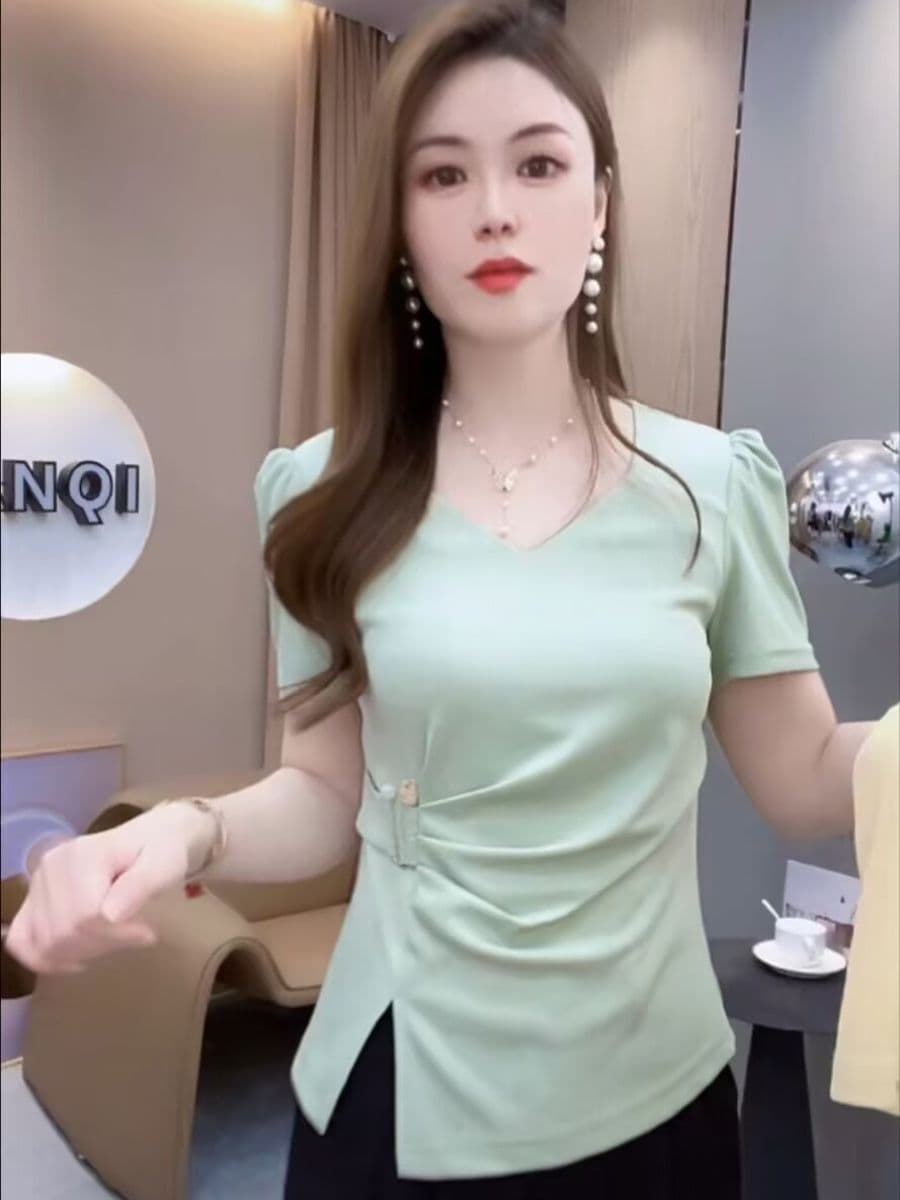 40 92 면 반팔 티셔츠 여름 새로운 패션 품격 허리 수축 슬림해 보이는 다용도 연령 감소 작은 키 맨위 이미지 2