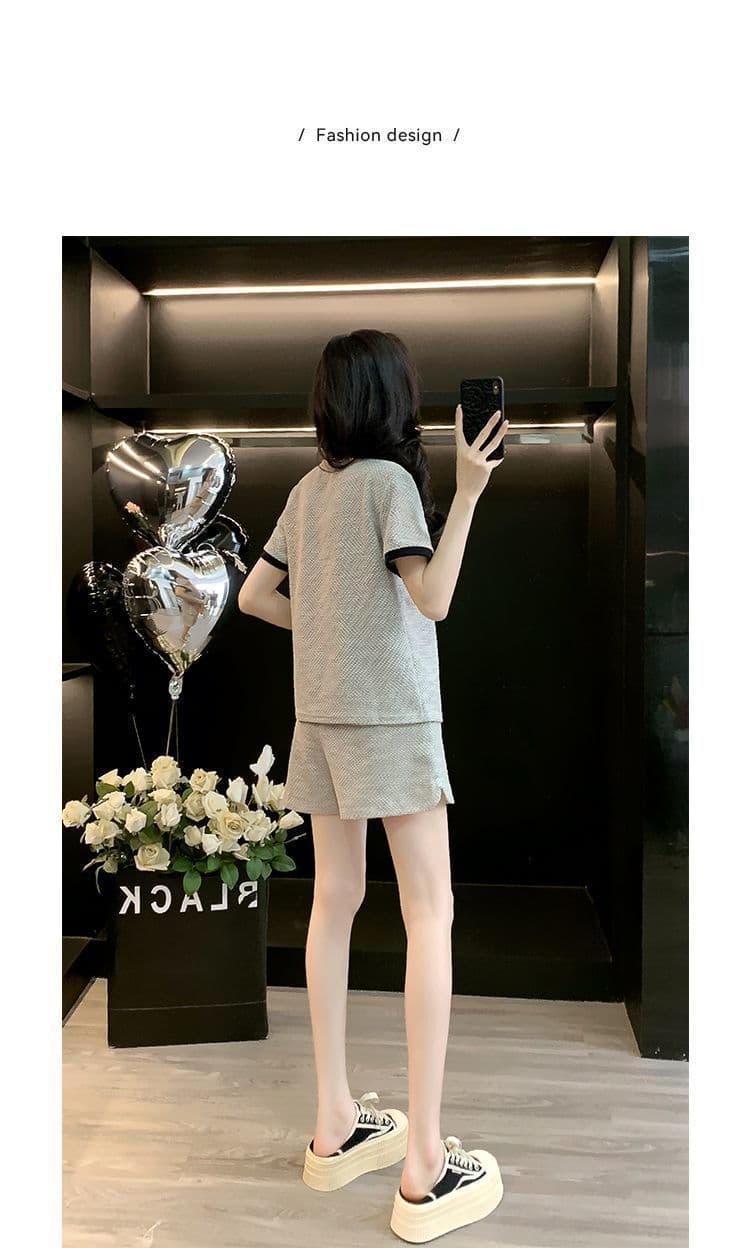 디자인 센스 캐주얼 운동복 세트 여성 2026 여름 새로운 불규칙 맨위 반바지 투피스 세트 상세 이미지 21