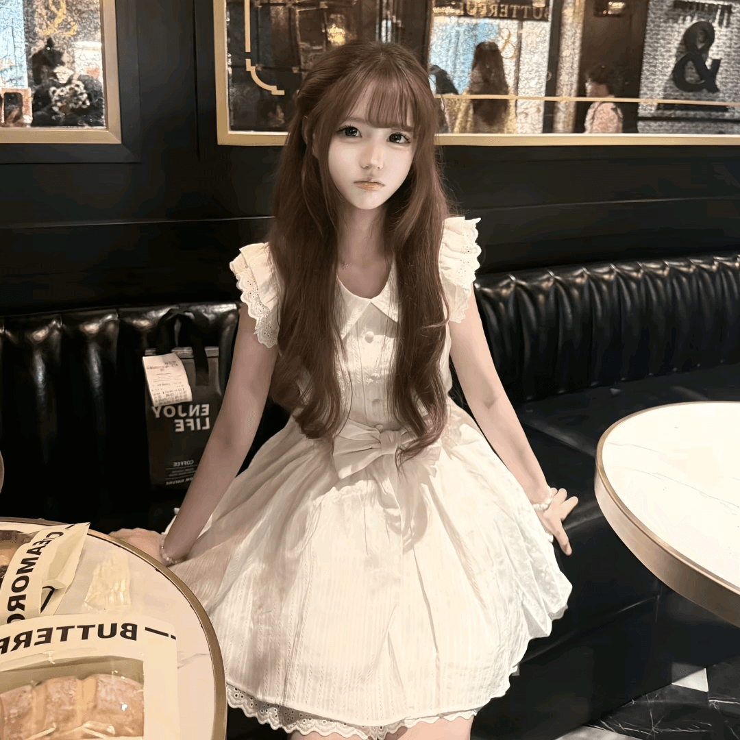 이리저리 떠다니다 번쩍였다 조각 작은 의류 프랑스식 달콤함 연령 감소 살구 색상 학원 스타일 여행 베이비 칼라 여성 드레스 공주 드레스 여름 이미지 2