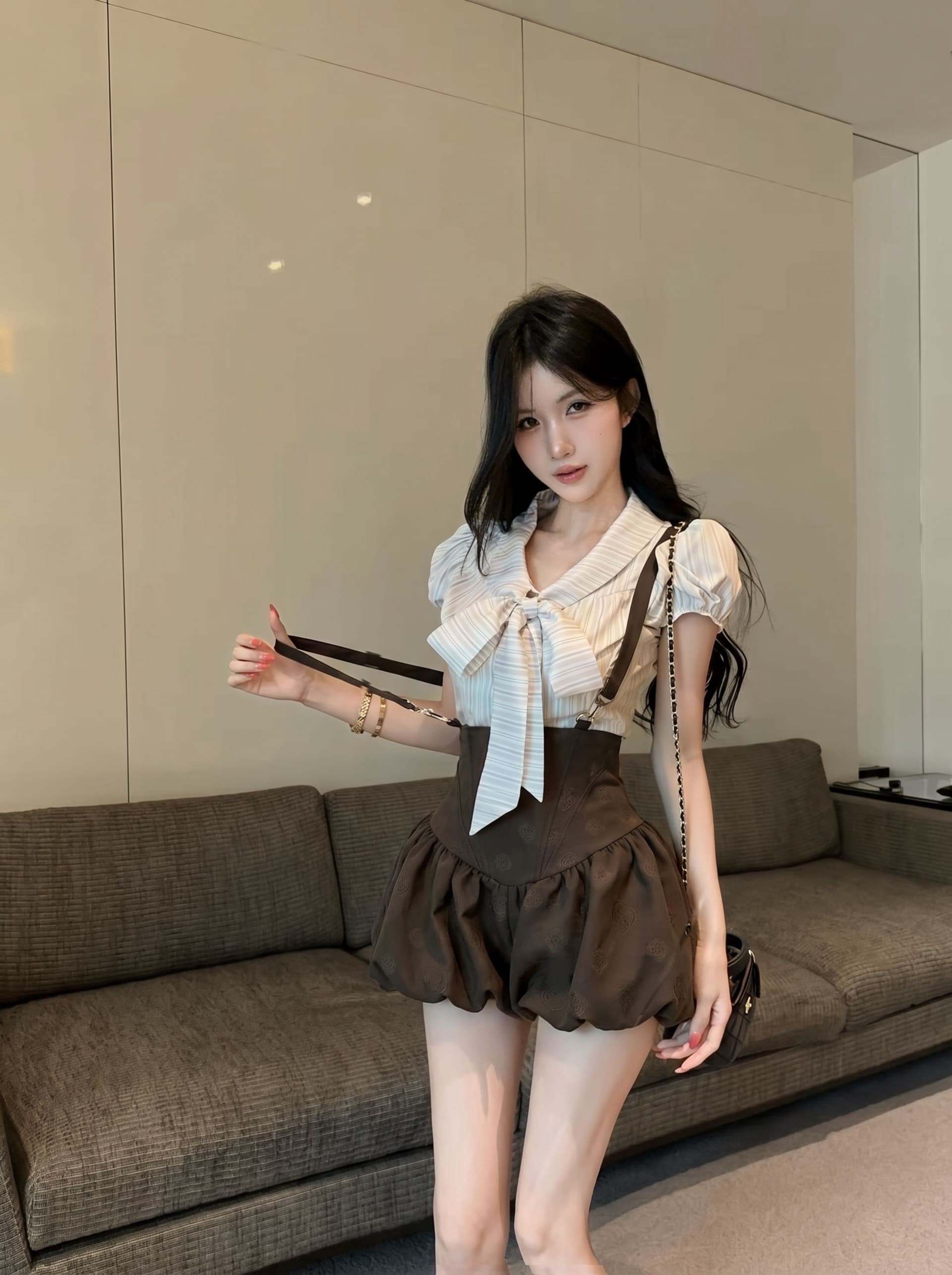 학원 스타일 jk 유니폼 멜빵 치마 세트 여성 여름 작은 키 아메리칸 캠퍼스 핫걸 셔츠 슬립 드레스 투피스 세트 이미지 3