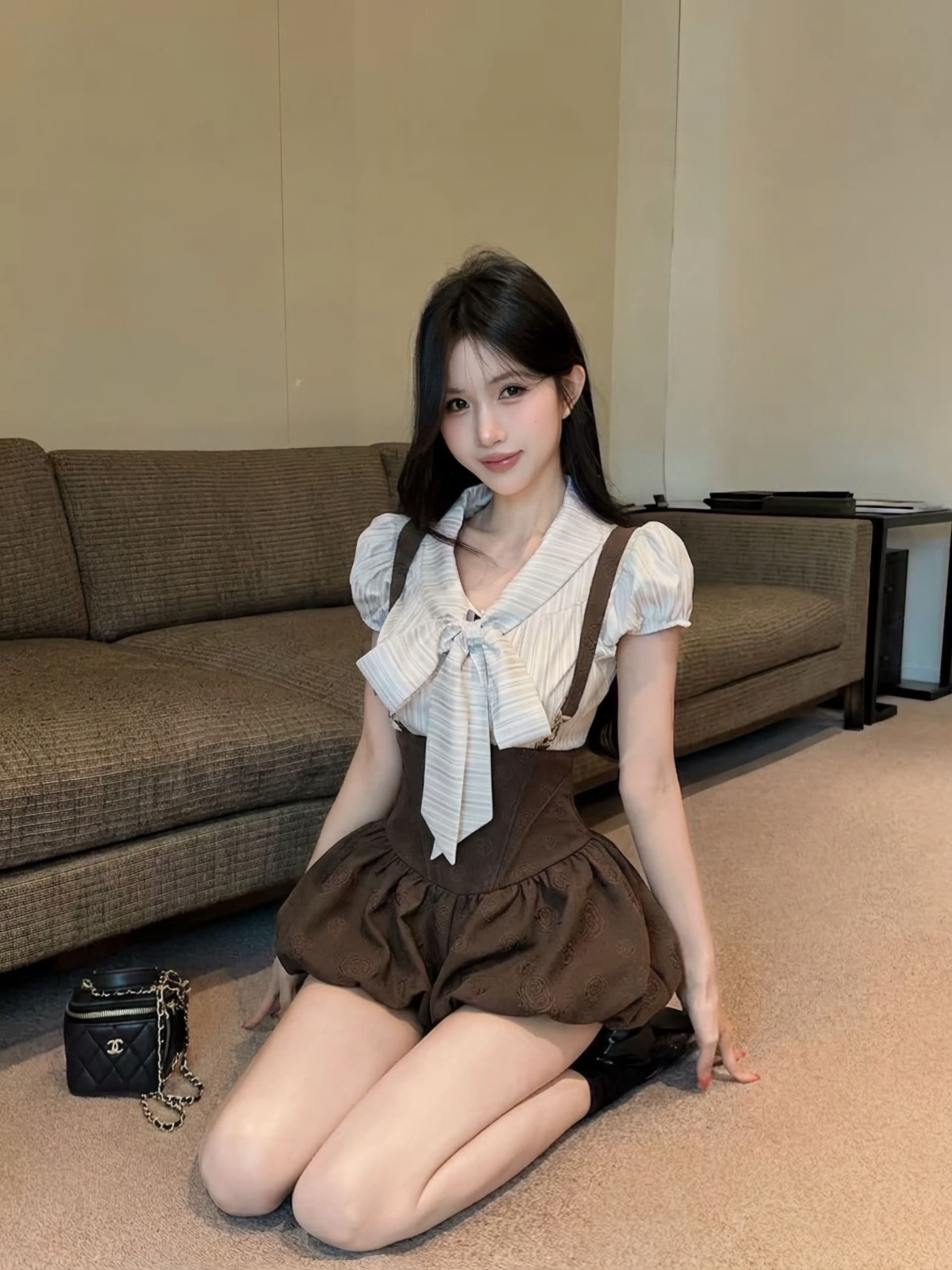 학원 스타일 jk 유니폼 멜빵 치마 세트 여성 여름 작은 키 아메리칸 캠퍼스 핫걸 셔츠 슬립 드레스 투피스 세트 이미지 4