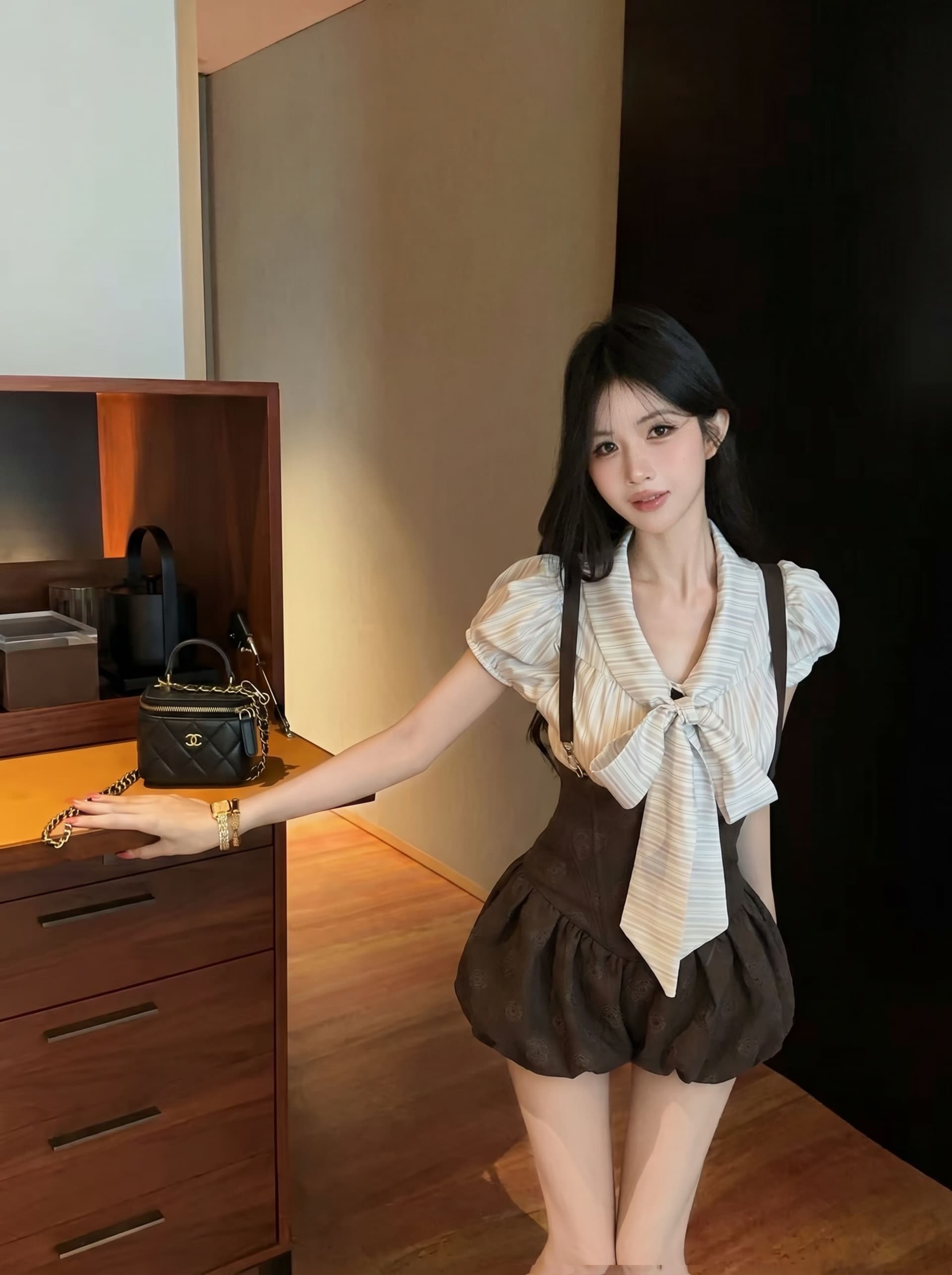 학원 스타일 jk 유니폼 멜빵 치마 세트 여성 여름 작은 키 아메리칸 캠퍼스 핫걸 셔츠 슬립 드레스 투피스 세트 상세 이미지 2
