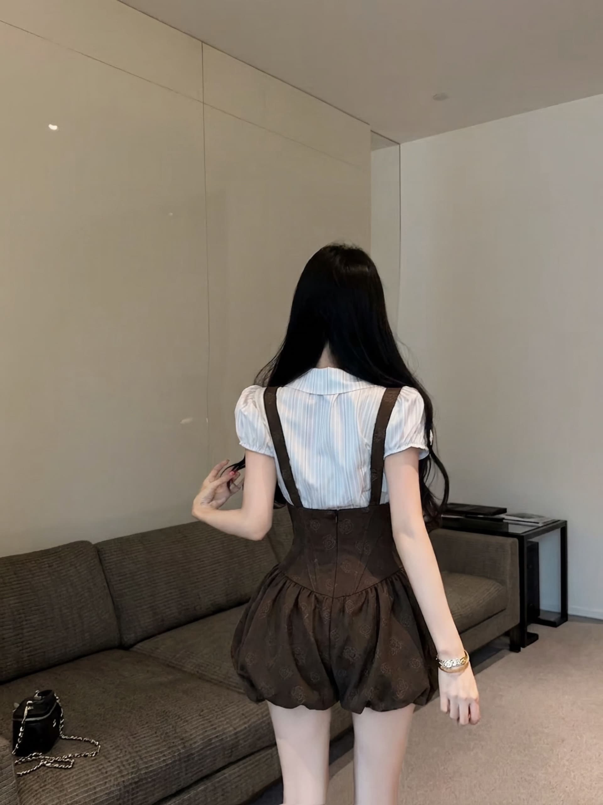 학원 스타일 jk 유니폼 멜빵 치마 세트 여성 여름 작은 키 아메리칸 캠퍼스 핫걸 셔츠 슬립 드레스 투피스 세트 상세 이미지 12