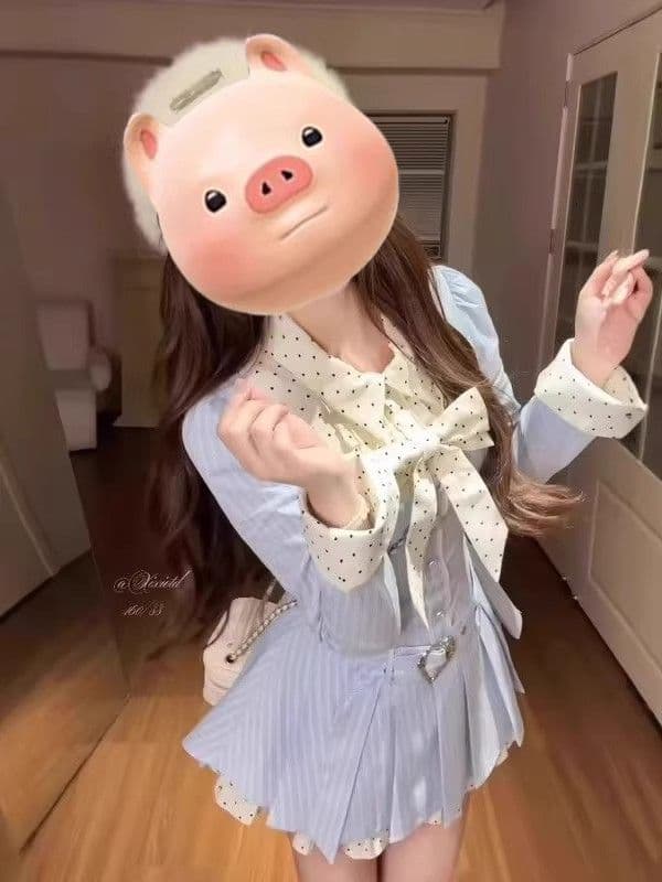 달콤함 학원 스타일 한 셔츠 여성 드레스 디자인 센스 긴팔 나비 매듭 배색 슬림해 보이는 드레스 이미지 2
