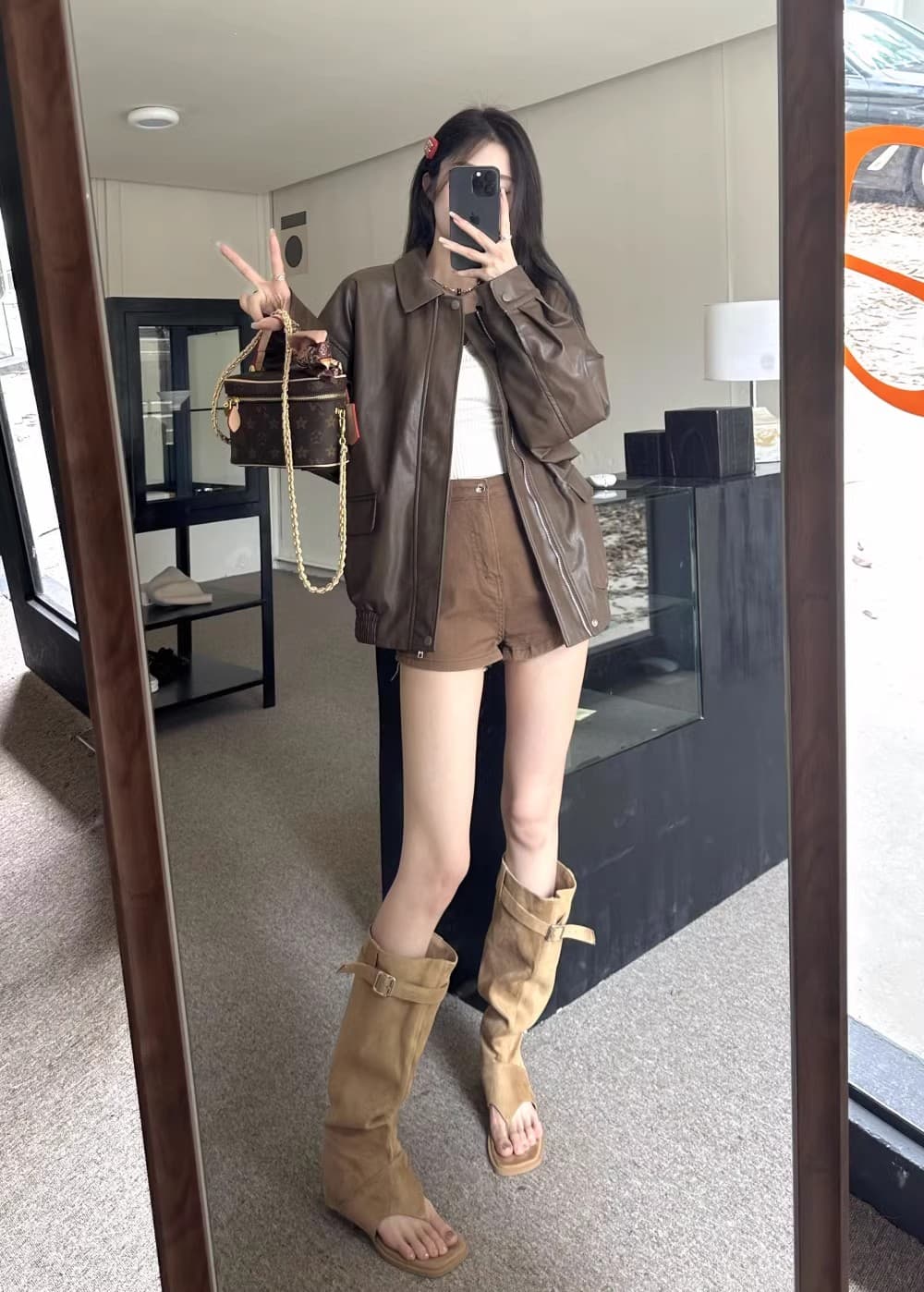 원본 것 아메리칸 레트로 가죽 재킷 재킷 여성 코트 가을 달콤한 차가운 바람 오토바이 PU 가죽 루즈핏 긴팔 맨위 상세 이미지 8