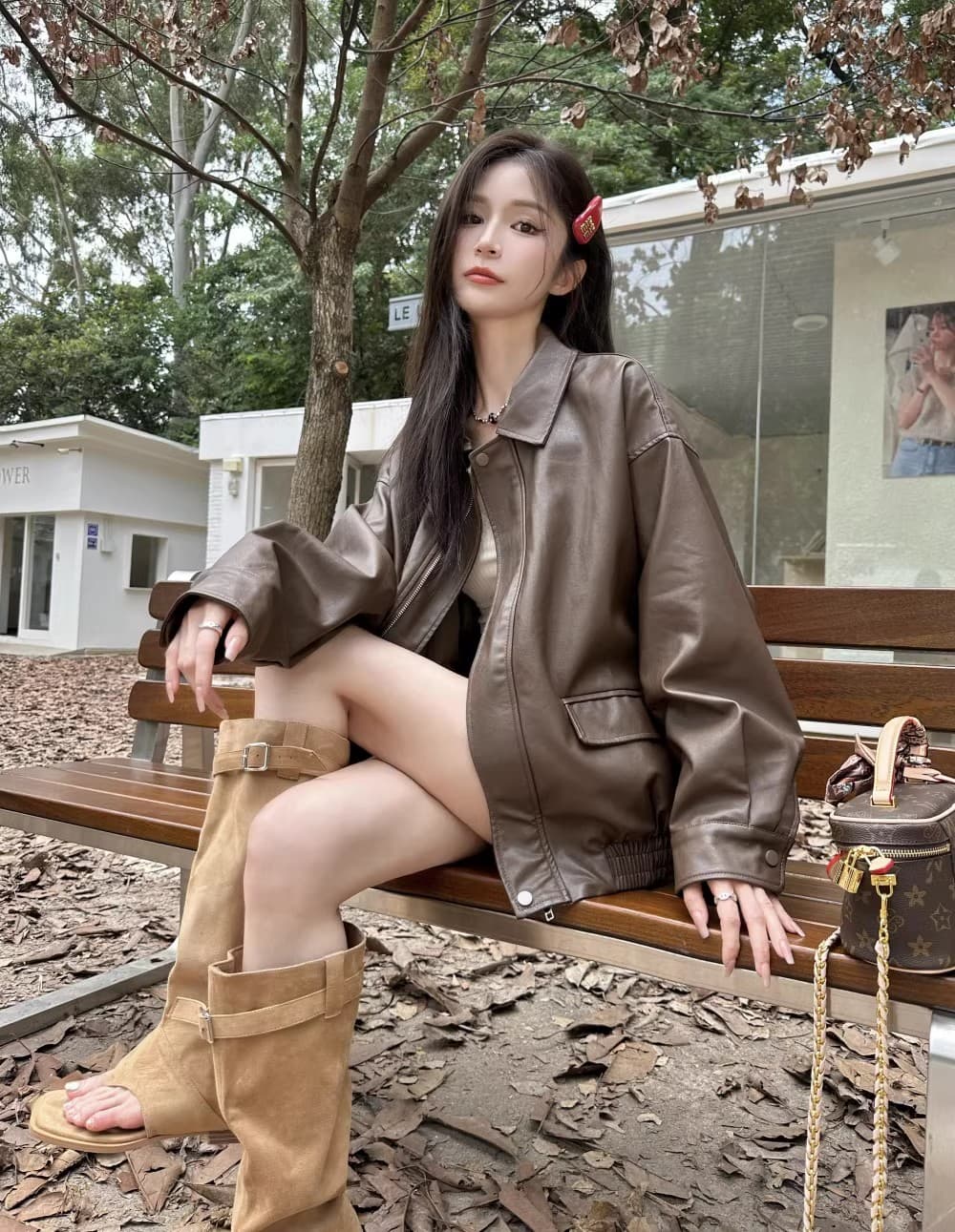 원본 것 아메리칸 레트로 가죽 재킷 재킷 여성 코트 가을 달콤한 차가운 바람 오토바이 PU 가죽 루즈핏 긴팔 맨위 상세 이미지 11