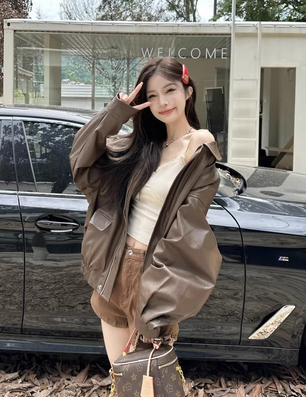 원본 것 아메리칸 레트로 가죽 재킷 재킷 여성 코트 가을 달콤한 차가운 바람 오토바이 PU 가죽 루즈핏 긴팔 맨위 상세 이미지 12