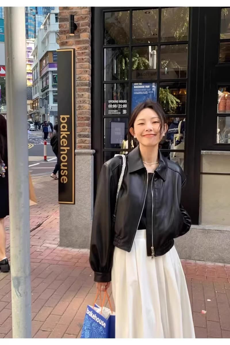 검정색 쇼트 스타일 가죽 재킷 여성 코트 재킷 2026 봄 가을 새로운 폭발 고급 센스 고유 한 슈퍼 잘 생긴 작은 키 상세 이미지 2