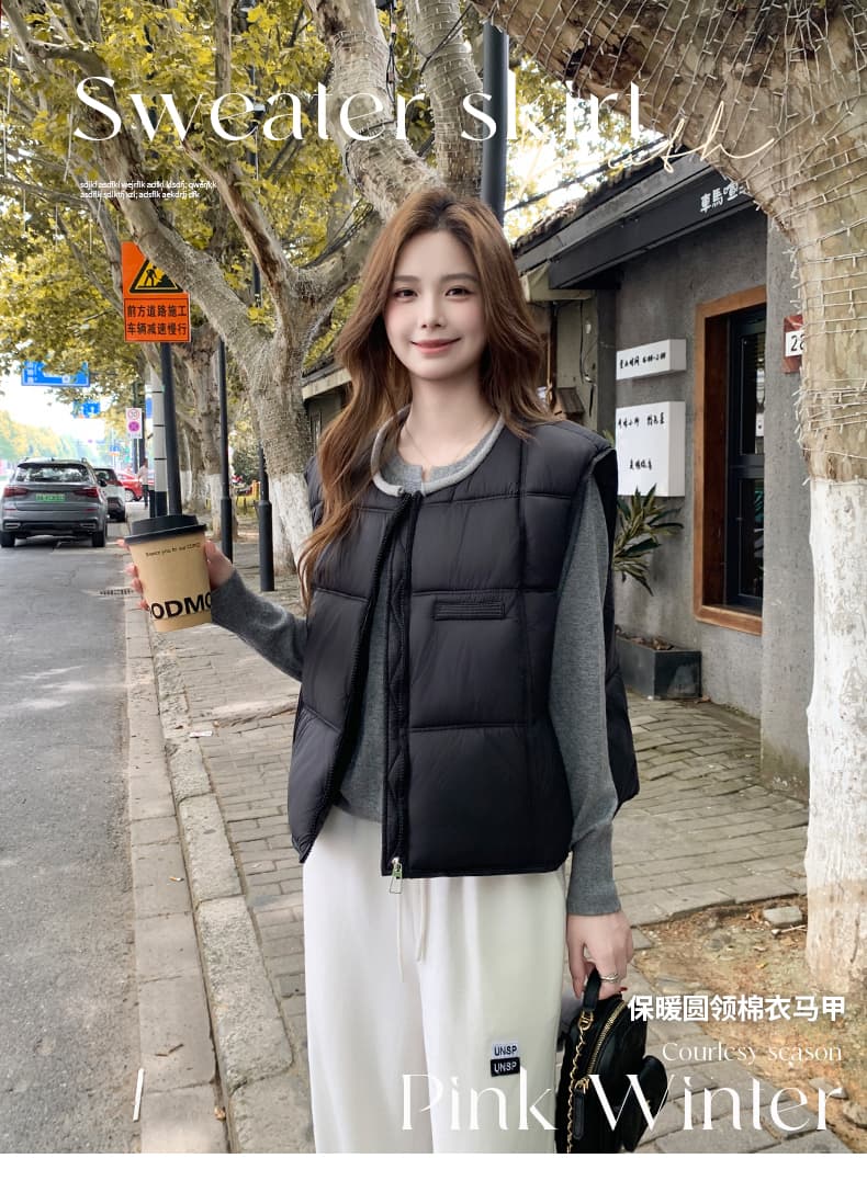 실사 두꺼운 아래 면화 의류 조끼 여자 2026 겨울 의류 새로운 유럽 한 물품 칼라 어깨 인터넷 유명인 조끼 상세 이미지 1