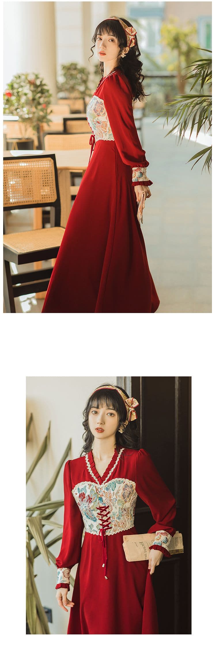 프랑스식 빨간색 여성 드레스 조기 가을 레트로 부드러운 품격 허리 수축 슬림해 보이는 디자인 센스 작은 대중 패션 연령 감소 상세 이미지 8