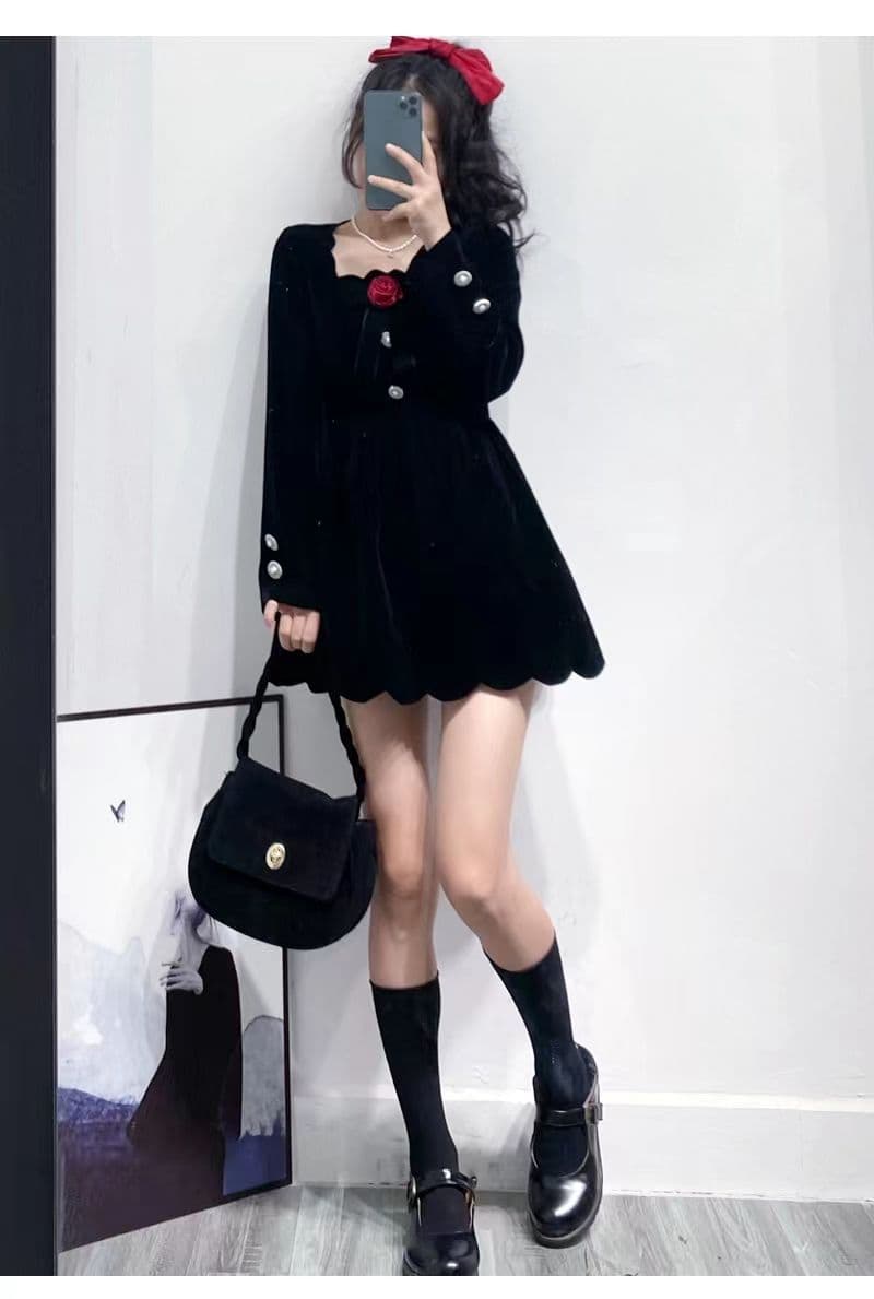작은 키 겨울 의류 코디 외국 가스 짧은 남자 그는 벤 바람 작은 검은 드레스 하이웨이스트 디스플레이 높음 벨벳 여성 드레스 가을 겨울 상세 이미지 10