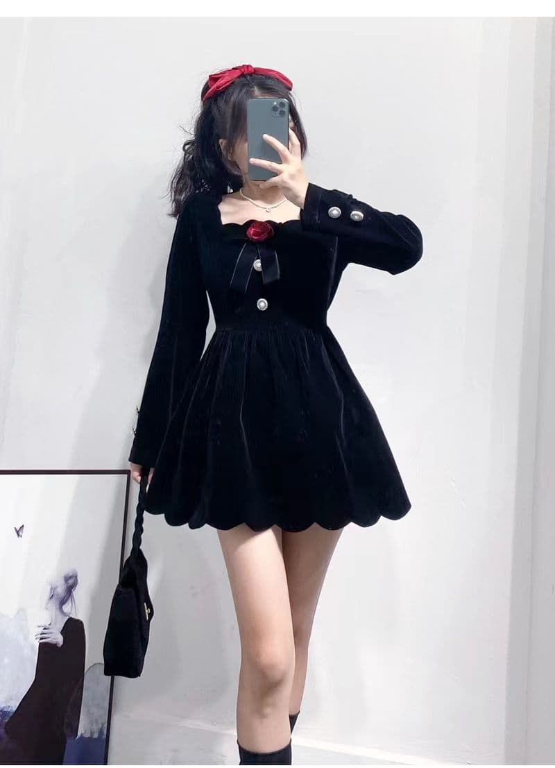 작은 키 겨울 의류 코디 외국 가스 짧은 남자 그는 벤 바람 작은 검은 드레스 하이웨이스트 디스플레이 높음 벨벳 여성 드레스 가을 겨울 상세 이미지 12