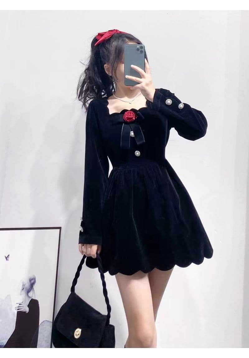 작은 키 겨울 의류 코디 외국 가스 짧은 남자 그는 벤 바람 작은 검은 드레스 하이웨이스트 디스플레이 높음 벨벳 여성 드레스 가을 겨울 상세 이미지 16
