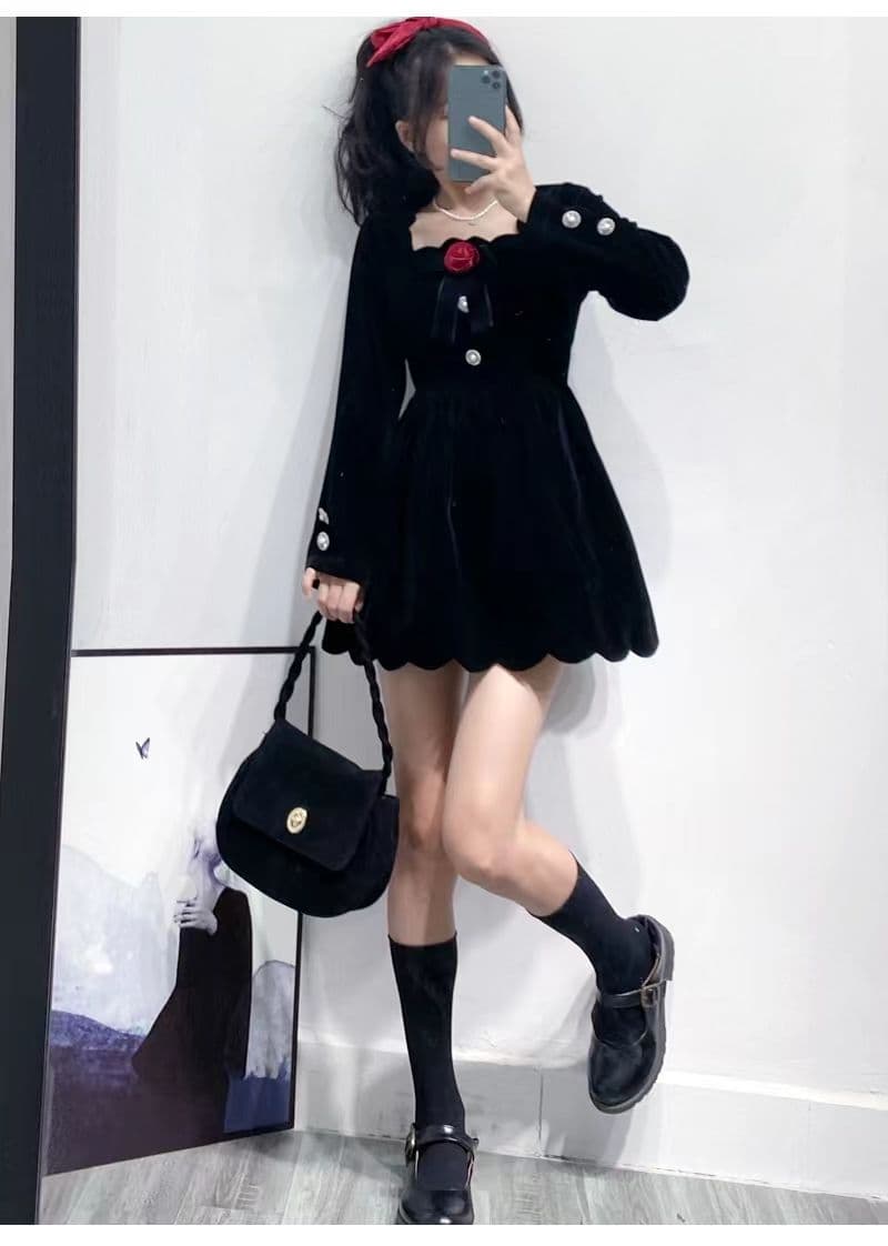작은 키 겨울 의류 코디 외국 가스 짧은 남자 그는 벤 바람 작은 검은 드레스 하이웨이스트 디스플레이 높음 벨벳 여성 드레스 가을 겨울 상세 이미지 17