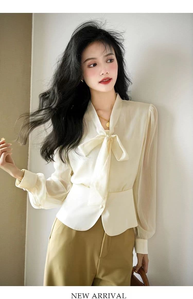 고차 디자인 센스 2026 봄 가을 새로운 프랑스식 허리 수축 나비 매듭 패치워크 우아함 품격 셔츠 상세 이미지 15