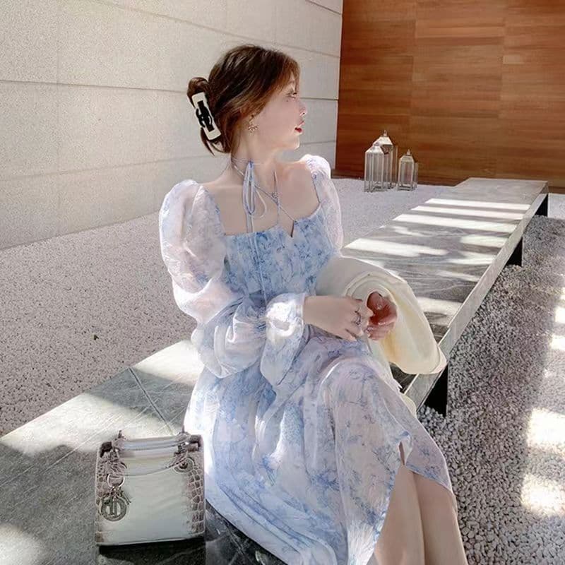 마이크로 지방 빛 럭셔리 맞춤 프랑스식 지방 mm 순수한 욕망 꽃무늬 드레스 패션 허리 수축 슬림해 보이는 고급 센스 치마 상세 이미지 10