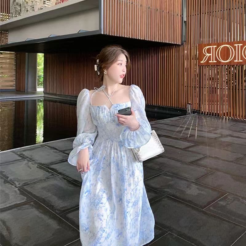 마이크로 지방 빛 럭셔리 맞춤 프랑스식 지방 mm 순수한 욕망 꽃무늬 드레스 패션 허리 수축 슬림해 보이는 고급 센스 치마 상세 이미지 11