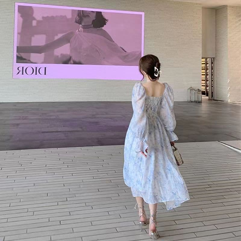 마이크로 지방 빛 럭셔리 맞춤 프랑스식 지방 mm 순수한 욕망 꽃무늬 드레스 패션 허리 수축 슬림해 보이는 고급 센스 치마 상세 이미지 14