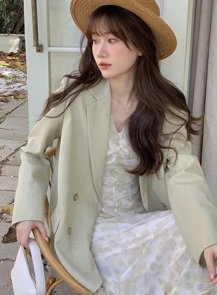 긴팔 여성 드레스 2026 가을 부드러운 품격 몸매 가꾸기 슬림해 보이는 꽃무늬 롱 코트 V넥 인어 꼬리 스커트 상세 이미지 6