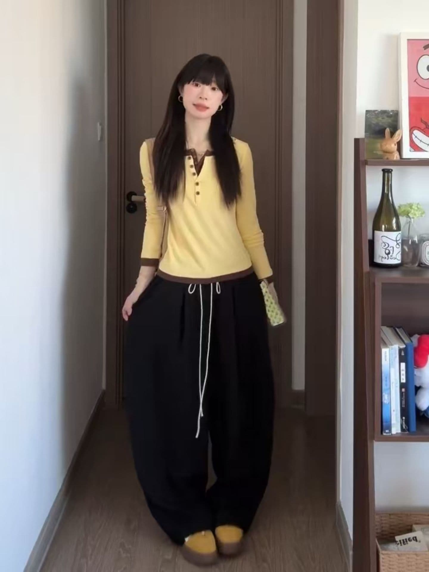 자이언트 잘 생긴 ~ 중 이른 가을 전체 집합 한 부서 페이크 레이어드 긴팔 티셔츠 레이스 와이드 레그 팬츠 세트 여성 가을 새로운 상세 이미지 3