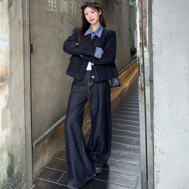 한 부서 페이크 레이어드 패치워크 폴로 칼라 작은 샤넬 스타일 여성 코트 가을 새로운 루즈핏 캐주얼 쇼트 스타일 재킷 맨위 트렌디 이미지 4