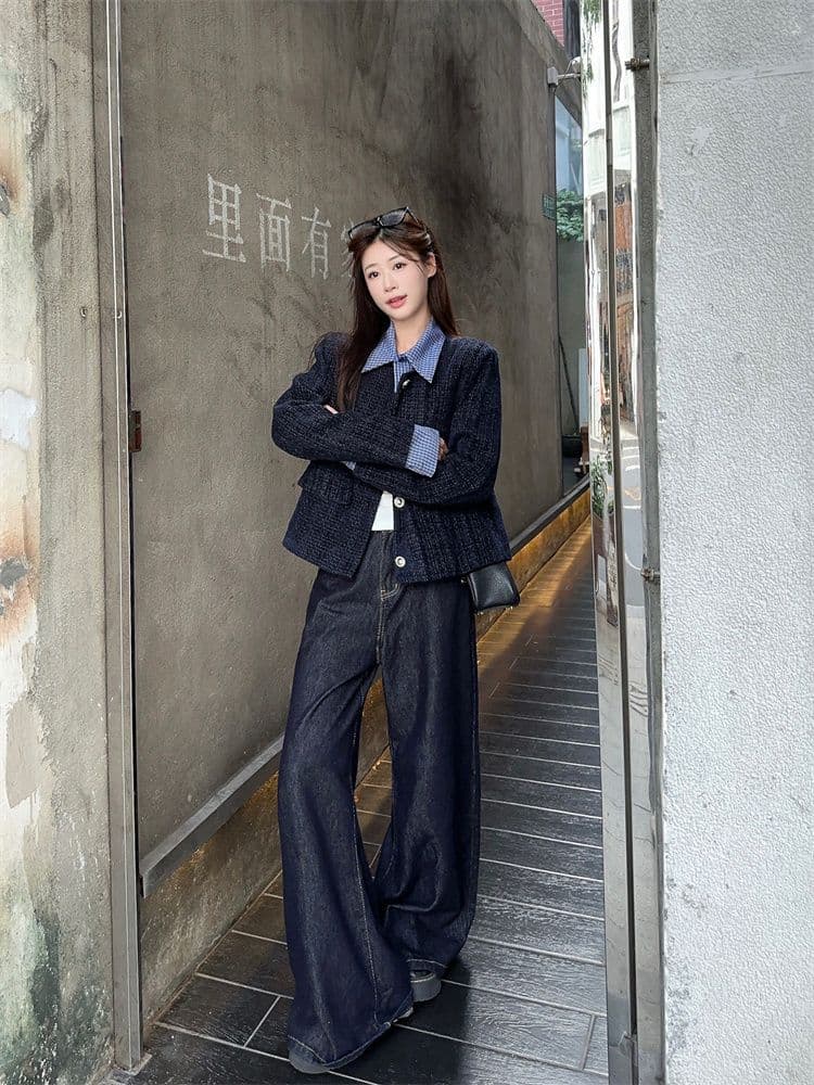 한 부서 페이크 레이어드 패치워크 폴로 칼라 작은 샤넬 스타일 여성 코트 가을 새로운 루즈핏 캐주얼 쇼트 스타일 재킷 맨위 트렌디 상세 이미지 2