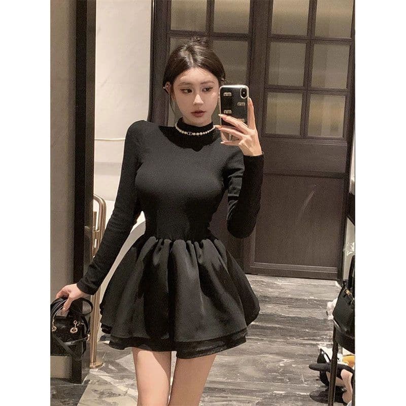 260 그램 사람들 면 리브 3층 치마 천 금빛 바람 품격 작은 검은 드레스 공주 새로운 코트 퍼프 스커트