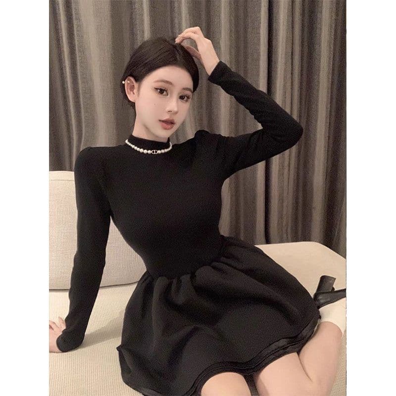 260 그램 사람들 면 리브 3층 치마 천 금빛 바람 품격 작은 검은 드레스 공주 새로운 코트 퍼프 스커트 이미지 2