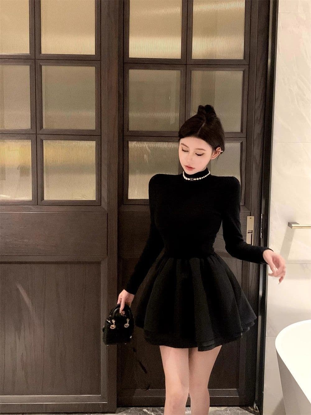 260 그램 사람들 면 리브 3층 치마 천 금빛 바람 품격 작은 검은 드레스 공주 새로운 코트 퍼프 스커트 상세 이미지 7