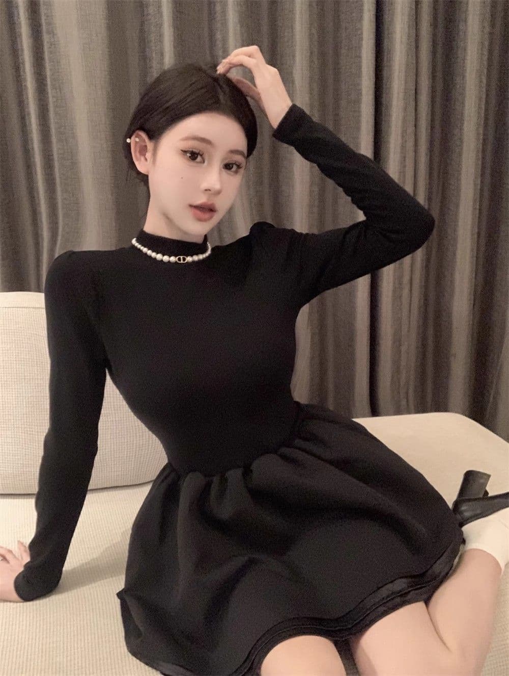 260 그램 사람들 면 리브 3층 치마 천 금빛 바람 품격 작은 검은 드레스 공주 새로운 코트 퍼프 스커트 상세 이미지 12