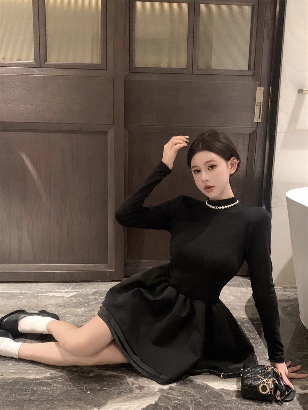 260 그램 사람들 면 리브 3층 치마 천 금빛 바람 품격 작은 검은 드레스 공주 새로운 코트 퍼프 스커트 상세 이미지 15