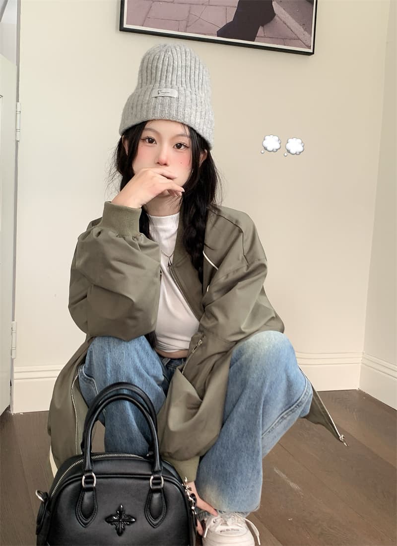 아메리칸 알파벳 자수 야구 유니폼 여성 코트 가을 루즈핏 캐주얼 재킷 슬림해 보이는 긴팔 맨위 상세 이미지 11
